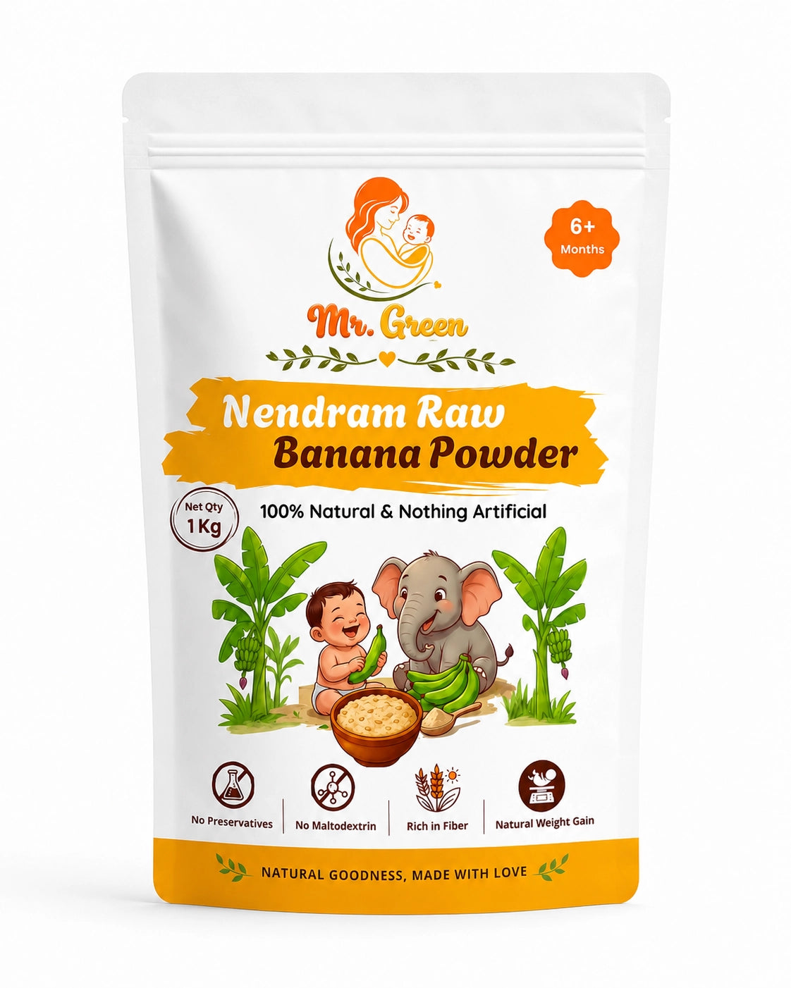 Nendram Raw Banana Powder for Babies & Kids (100% Pure) | Gentle First Solid Food | 6+M