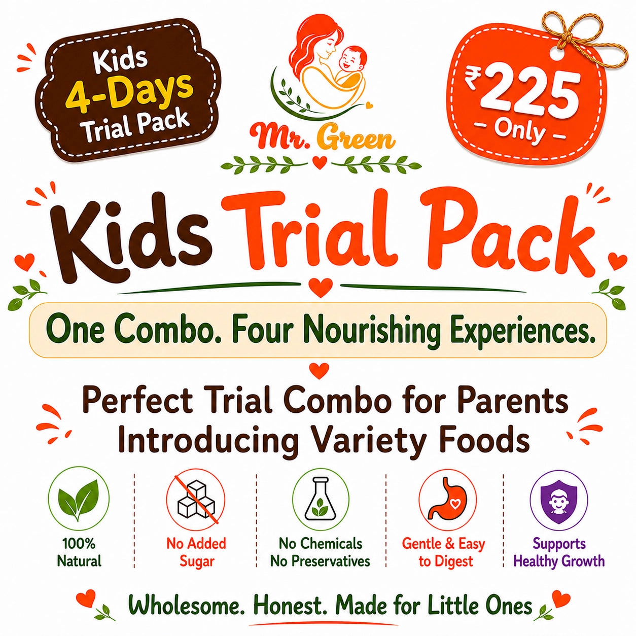 4-Days Kids Trial Pack | Small Packs | 8+ M to Growing Kids