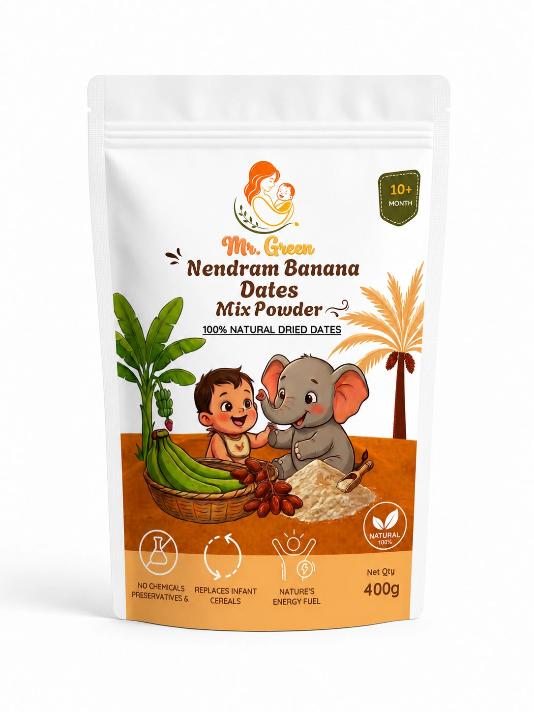 Nendram Banana Dates Mix | Natural Iron-Rich Food for Babies & Kids | 10+M