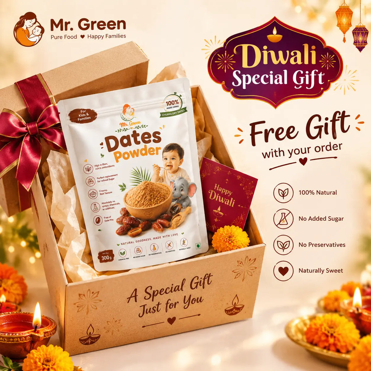 Diwali Special Kids Nutrition Combo Box (1+ Years) | 5 Healthy Foods + FREE 200g Dates Powder
