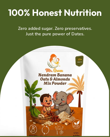 Nendram Banana Dates Mix | Natural Iron-Rich Food for Babies & Kids | 10+M