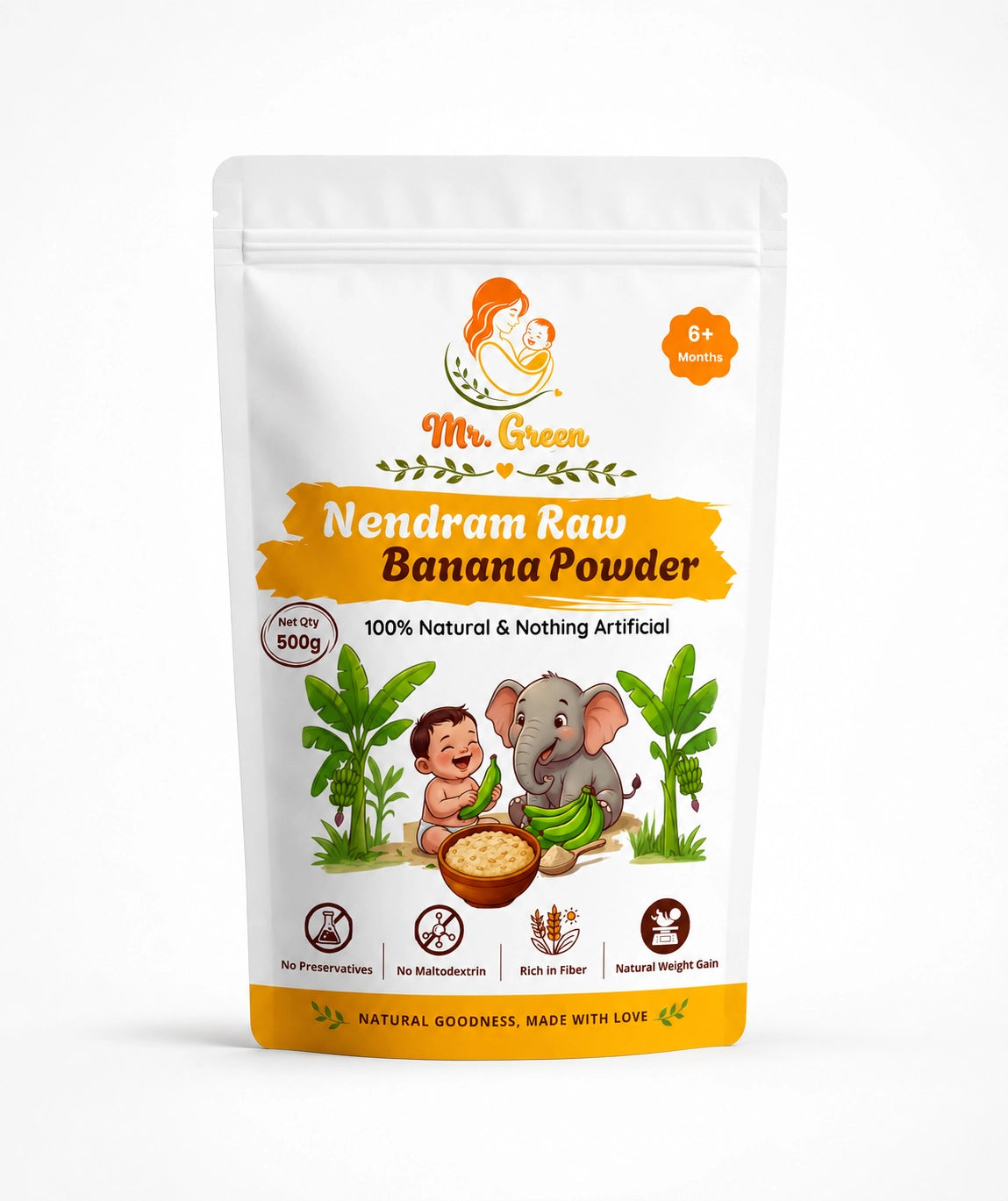 Nendram Raw Banana Powder for Babies & Kids (100% Pure) | Gentle First Solid Food | 6+M