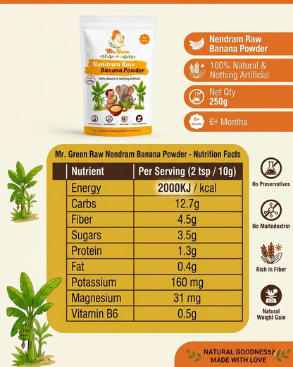 Nendram Raw Banana Powder for Babies & Kids (100% Pure) | Gentle First Solid Food | 6+M