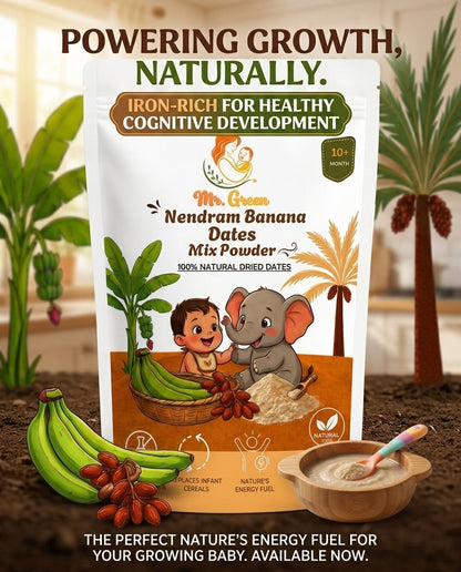 Nendram Banana Dates Mix | Natural Iron-Rich Food for Babies & Kids | 10+M