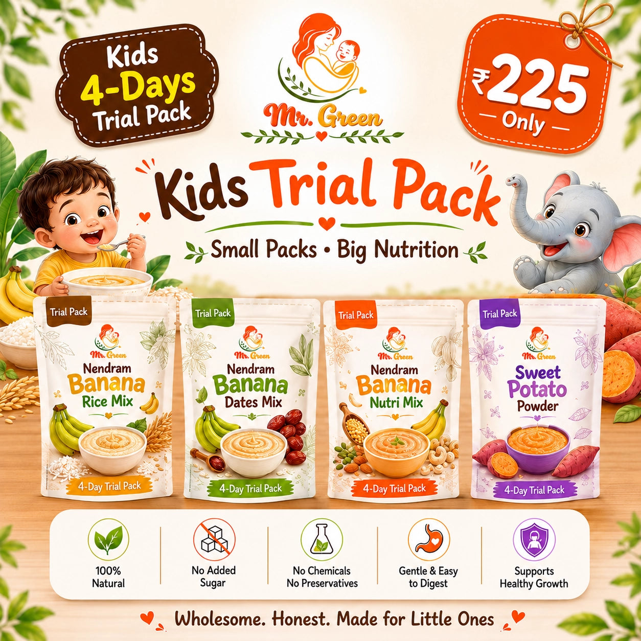 4-Days Kids Trial Pack | Small Packs | 8+ M to Growing Kids