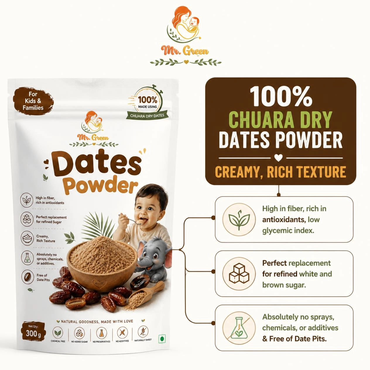 Dry Dates Powder | Natural Sweetener for Babies, Kids & Families | 300g