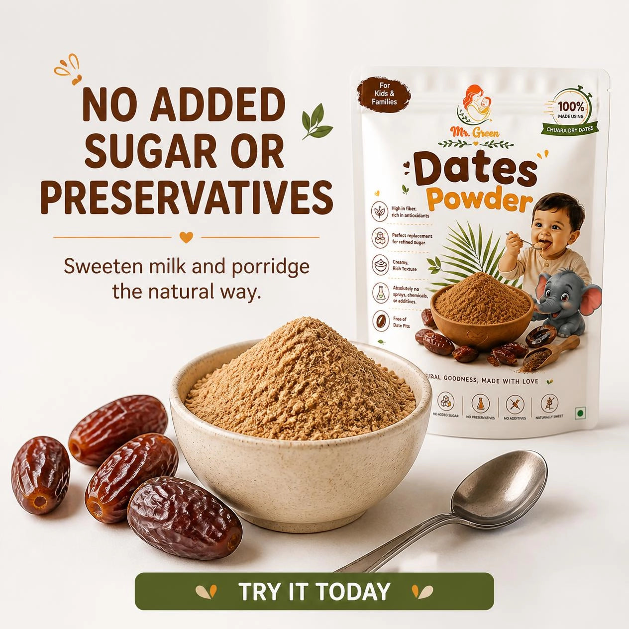 Dry Dates Powder | Natural Sweetener for Babies, Kids & Families | 300g