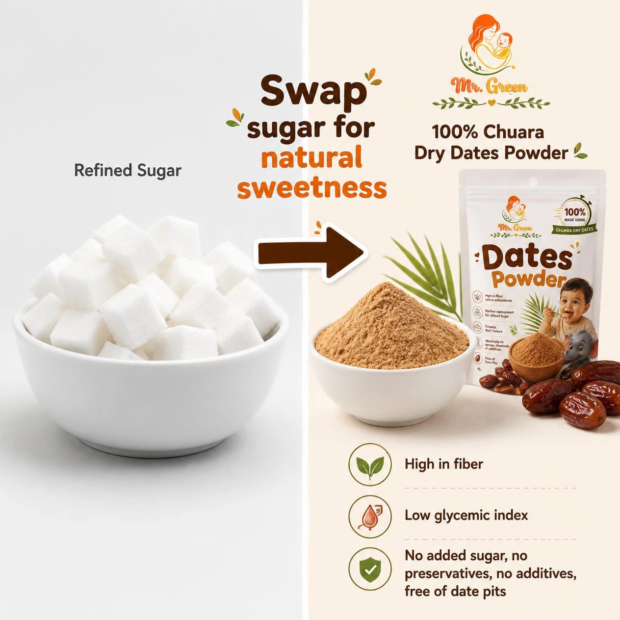 Dry Dates Powder | Natural Sweetener for Babies, Kids & Families | 300g